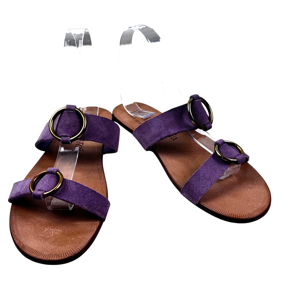 Pedro Garcia Suede Boho Chic Gold Ring Detail Slip On Sandals Women's Size 39/9